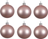 6x Lichtroze glazen kerstballen 6 cm - Mat/matte - Kerstboomversiering Lichtroze