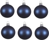 6x Donkerblauwe glazen kerstballen 6 cm - Mat/matte - Kerstboomversiering donkerblauw