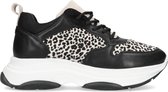 Manfield - Dames - Zwarte dad sneakers met cheetahprint - Maat 37