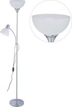 relaxdays vloerlamp met leeslamp - staande lamp woonkamer - modern design - wit-zilver
