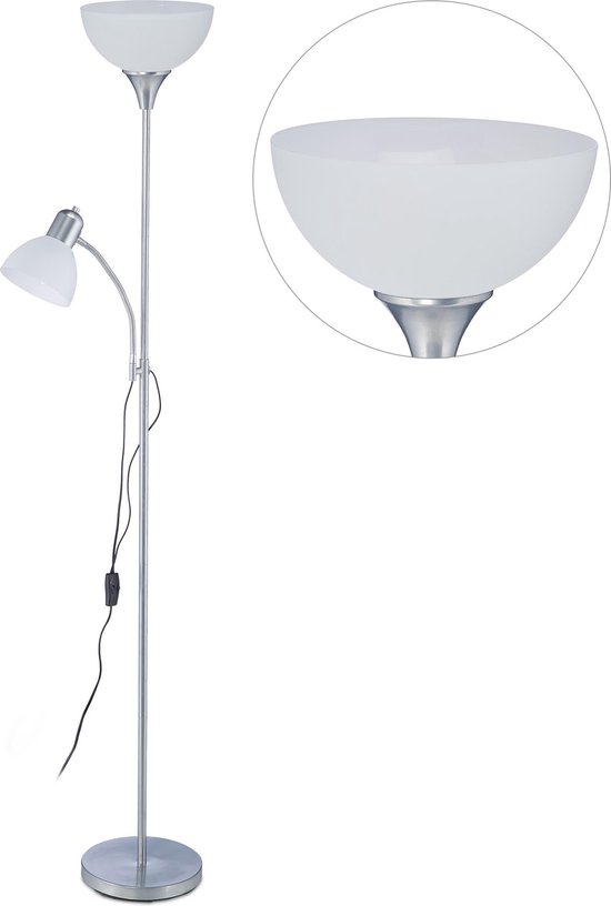 Keel Afgeschaft Maan relaxdays vloerlamp met leeslamp - staande lamp woonkamer - modern design -  wit-zilver | bol.com