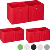 Relaxdays 6x opbergbox - stof - opvouwbaar - speelgoed - opbergmand - opbergen - rood