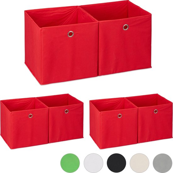 Relaxdays 6x opbergbox - stof - opvouwbaar - speelgoed - opbergmand - opbergen - rood |