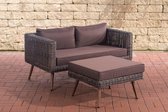 Clp Molde 2-zitsbank - met voetenbank - Bruin gemêleerd 5 mm rond polyrattan - terrabruin 45 cm (donkerbruin)