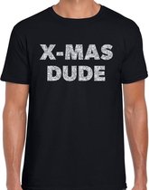 Foute Kerst t-shirt - X-mas dude - zilveren glitter letters / zwart voor heren - kerstkleding / Christmas outfit L (52)