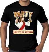 Grote maten foute kerst t-shirt zwart - party Jezus - Party like its my birthday voor heren - kerstkleding / christmas outfit 3XL