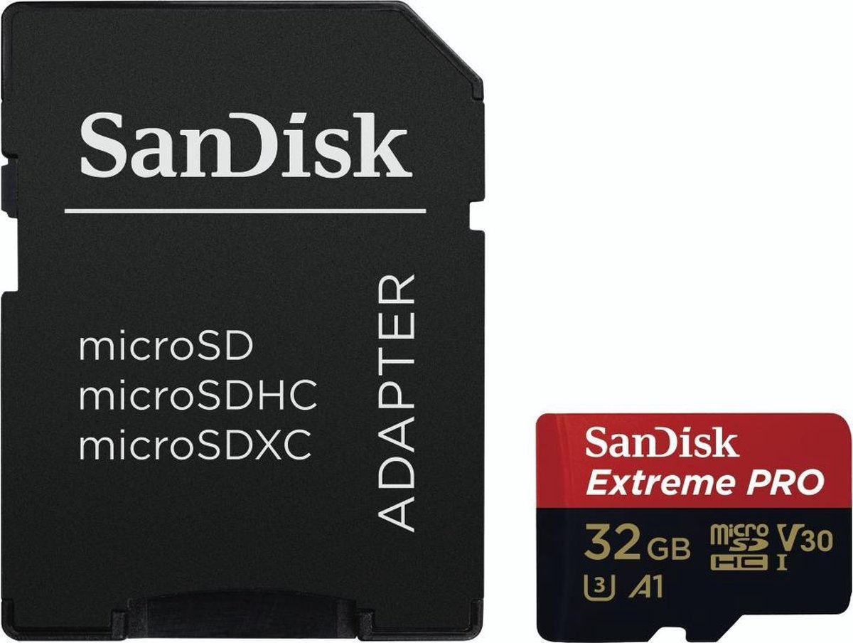 SanDisk Extreme Pro Micro SDHC 32GB - 100mb / 90mb - U3 V30 A1 - met adapter