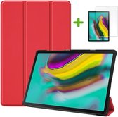 Tablet hoes geschikt voor Samsung Galaxy Tab S5e hoes - Tri-Fold Book Case + Screenprotector - Rood