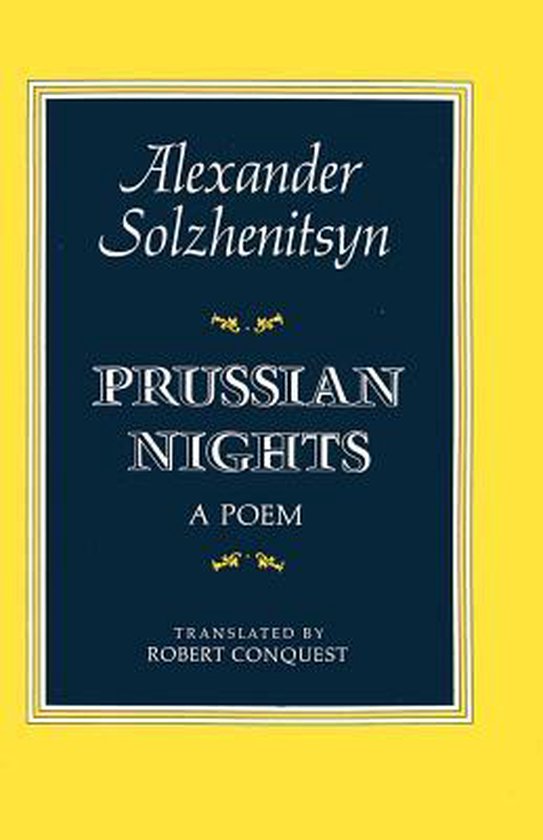 Boek kaft met de titel "Prussian Nights" van Alexander Solzjenitsyn, vertaald door Robert Conquest.