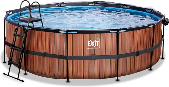EXIT Wood zwembad ø450x122cm met zandfilterpomp en overkapping - bruin