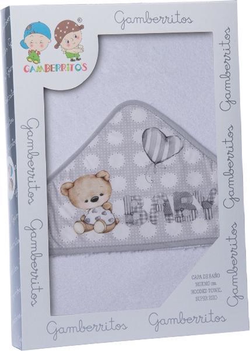 Gamberritos Badcape Baby Junior 100 X 100 Cm Katoen Grijs