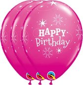 Qualatex - Ballonnen Happy Birthday Sterren Fuchsia 6 stuks