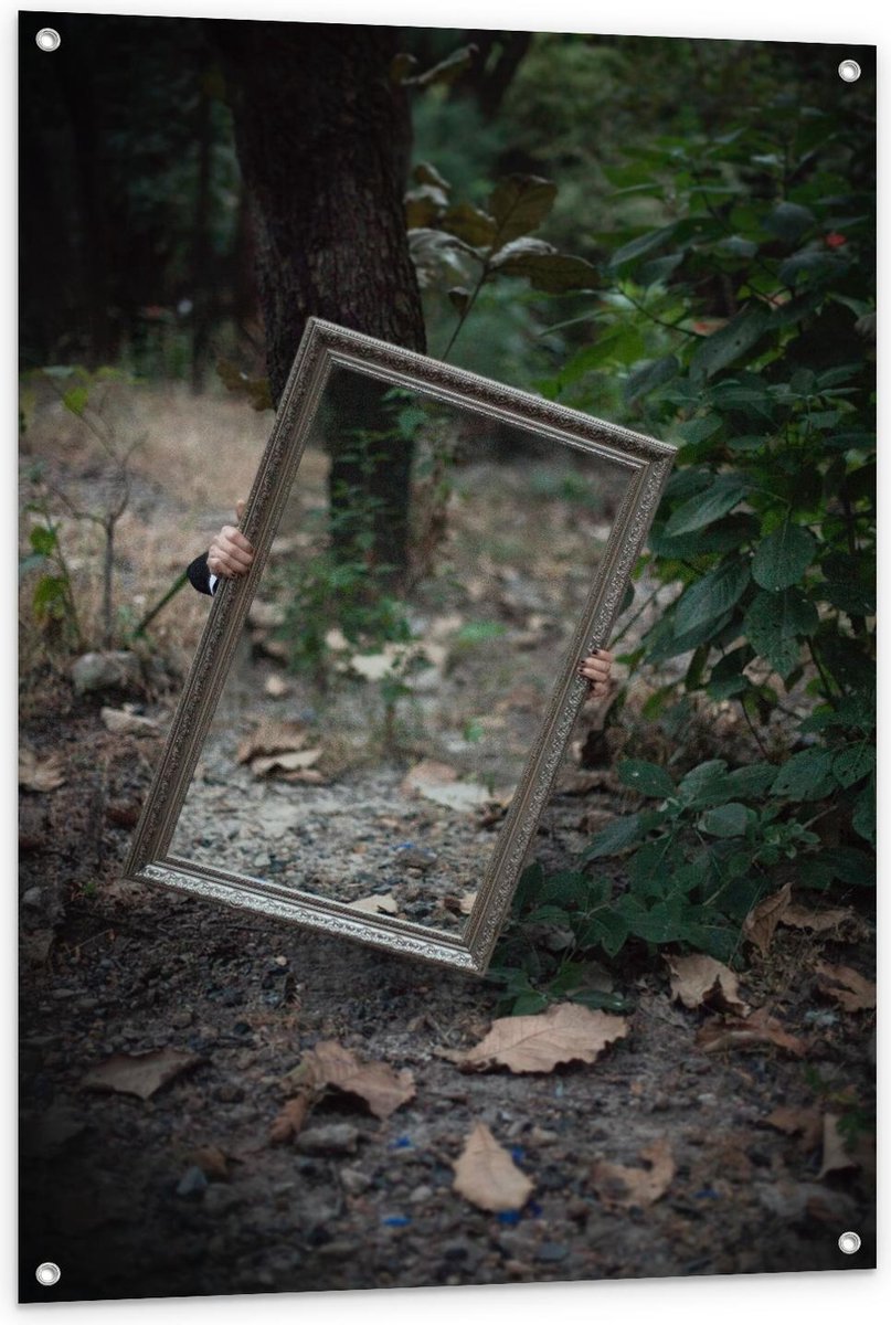 Tuinposter – Spiegel in Bos - 80x120cm Foto op Tuinposter (wanddecoratie voor buiten en bi