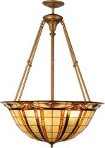 LumiLamp Hanglamp Tiffany Ø 92*126 cm E27/max 6*60W Beige, Rood Metaal, Glas HalfRond Art Deco Hanglamp Eettafel Hanglampen Eetkamer Glas in Lood