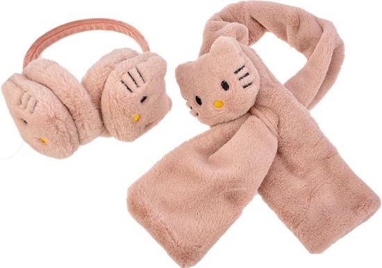 Set de Cache-oreilles et écharpe rose avec chat | bol.com