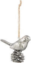 Clayre & Eef Decoratie Hanger Vogel 6*2*6 cm Zilverkleurig Kunststof Kersthanger Kerstboomversiering