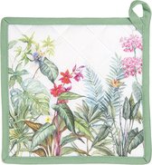 Clayre & Eef Pannenlap 20*20 cm Meerkleurig Katoen Vierkant Tropische planten Afgiet Pannenlap Afgiethulp Pannelap