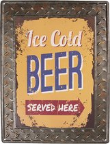 Clayre & Eef Tekstbord 30x40 cm Geel Metaal Rechthoek Ice Cold Beer Wandbord