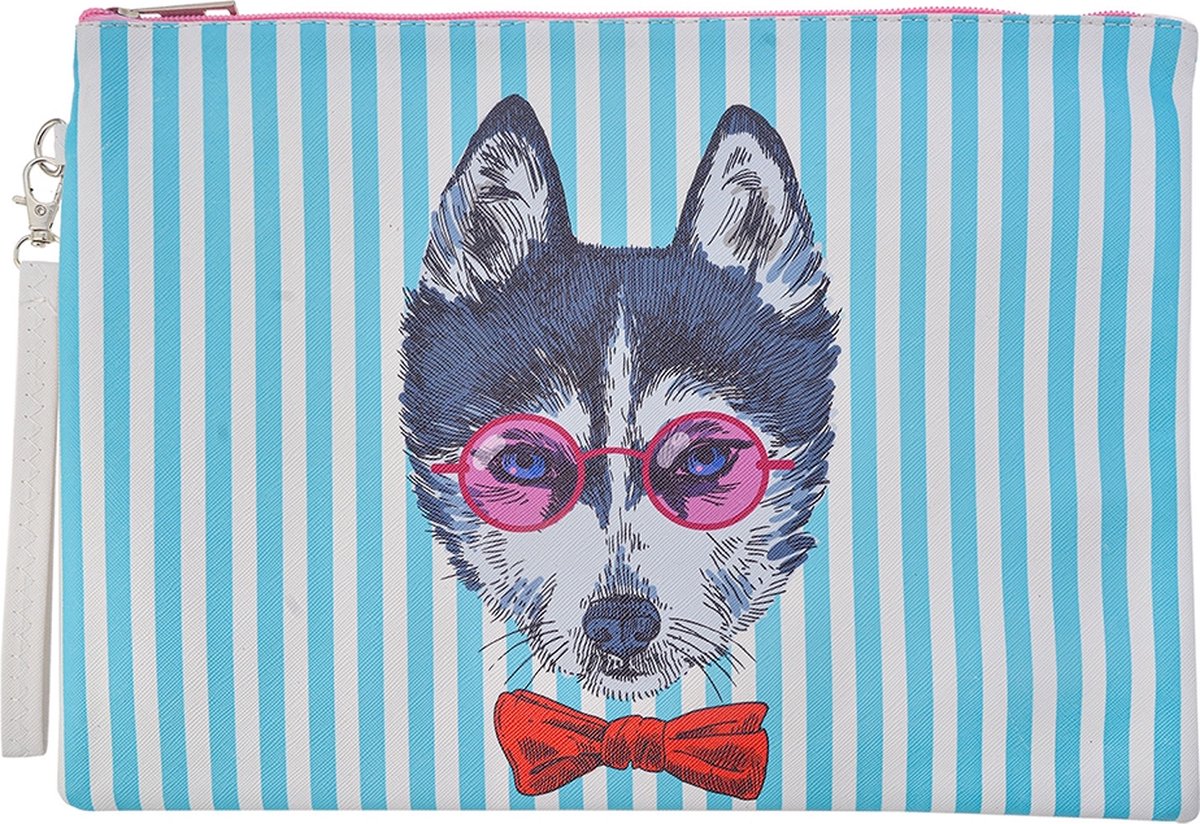 Melady Toilettas Dames 34x24 cm Blauw Wit Kunststof Rechthoek Hond