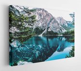 Onlinecanvas - Schilderij - Daylight Forest Glossy Lake- Art Horitonzal Horizontal - Multicolor - 60 X 80 Cm