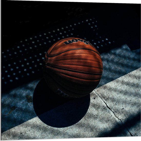 Dibond - Basketbal met Schaduwen  - 80x80cm Foto op Aluminium (Wanddecoratie van metaal)