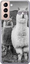 Samsung S21 Plus hoesje siliconen - Lama cool hipster | Samsung Galaxy S21 Plus case | grijs | TPU backcover transparant