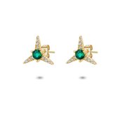 Twice As Nice Oorbellen in 18kt verguld zilver, ster met zirkonia, groene zirkonia