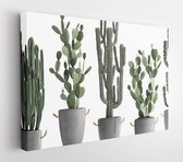 Onlinecanvas - Schilderij - Illustration Cactus In Pots On A Background Art Horizontal Horizontal - Multicolor - 60 X 80 Cm