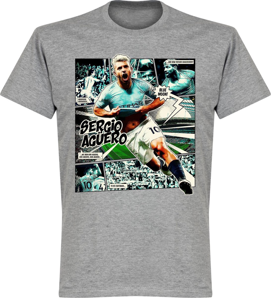 Sergio Aguero Comic T-Shirt - Grijs - XXXXL