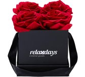 Relaxdays flowerbox zwart - 9 kunstrozen - doos bloemen - giftbox - rozenbox - cadeaubox - rood