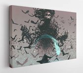 Fight scene of the man with magic wizard staff and the devil of crows, digital art style, illustration painting - Modern Art Canvas - Horizontal - 1282908322 - 80*60 Horizontal