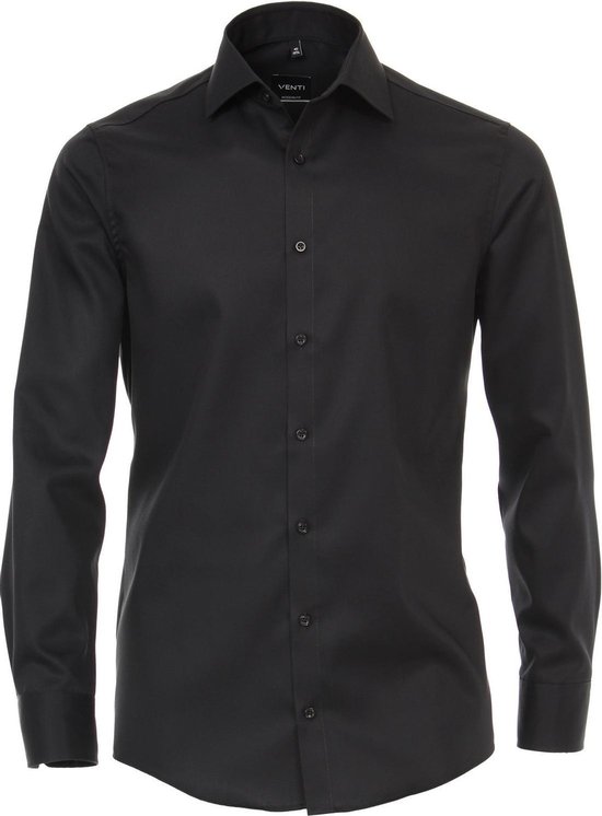 VENTI modern fit overhemd - twill - zwart - Strijkvriendelijk - Boordmaat: 46