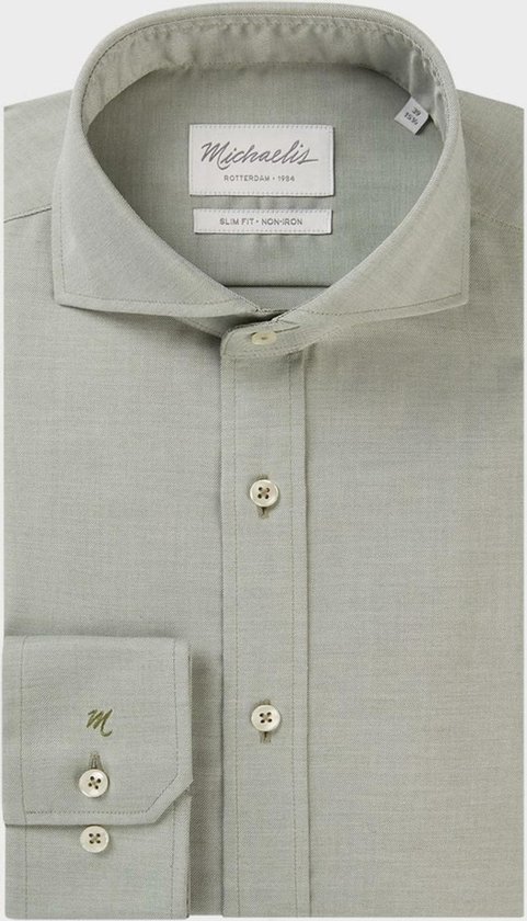 Michaelis Heren Overhemd Groen Twill Extreme Cutaway Slim Fit - 44 | bol.com