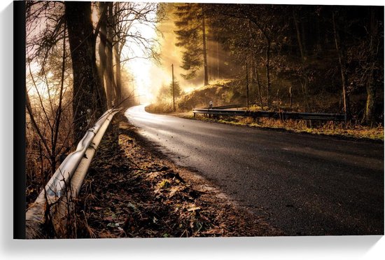 Canvas  - Weg Langs het Bos in de Bergen - 60x40cm Foto op Canvas Schilderij (Wanddecoratie op Canvas)