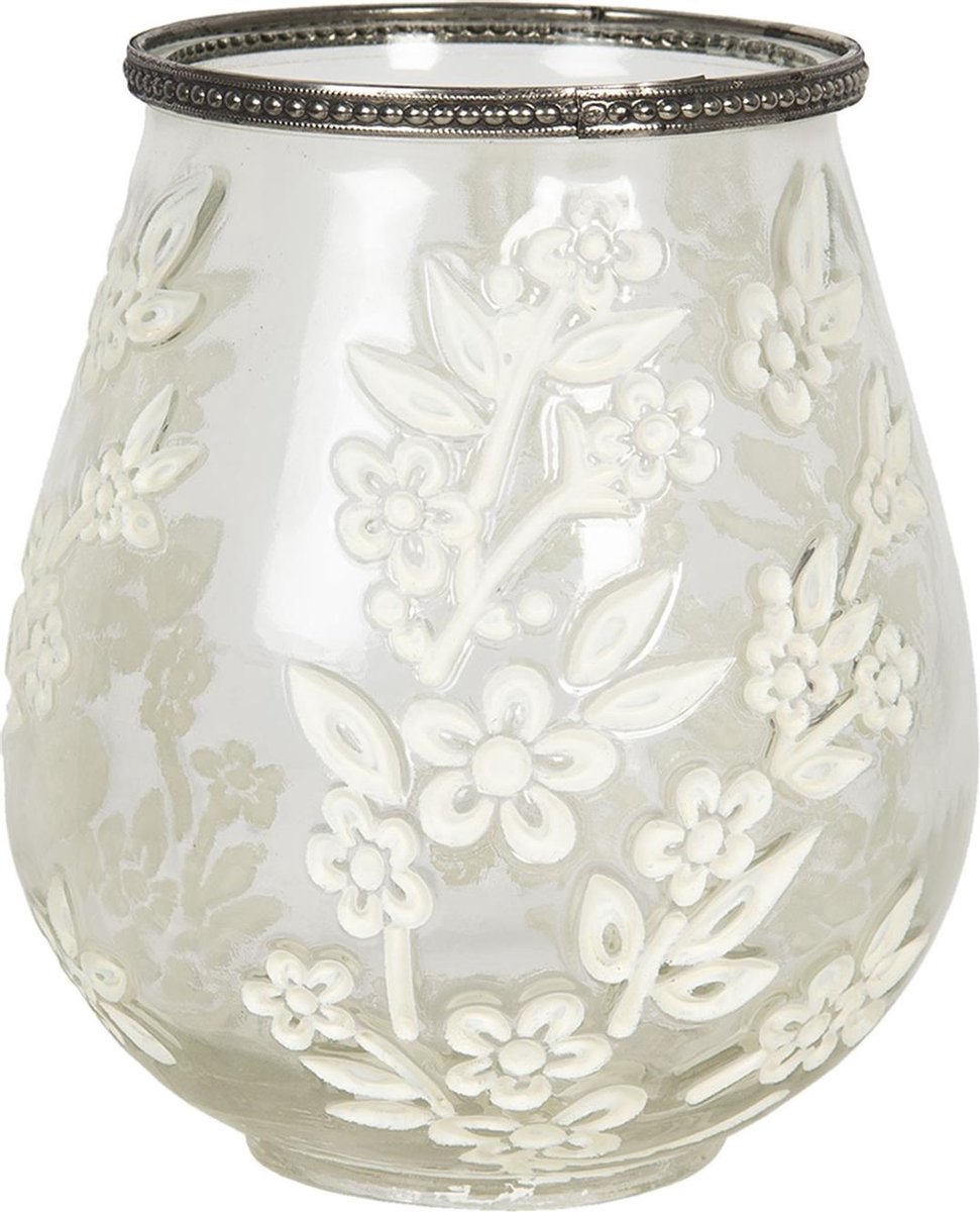 Clayre & Eef Theelichthouder Ø 12x13 cm Glas Bloemen Transparant