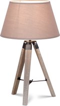 Home Sweet Home tafellamp Largo - tafellamp Hout vintage natuur inclusief lampenkap - lampenkap 30/20/17cm - tafellamp hoogte 56 cm - geschikt voor E27 LED lamp - taupe