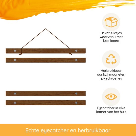 Homium Posterhanger 30 cm - Teak hout - poster ophangsysteem - Posterlijst - Posterhouder