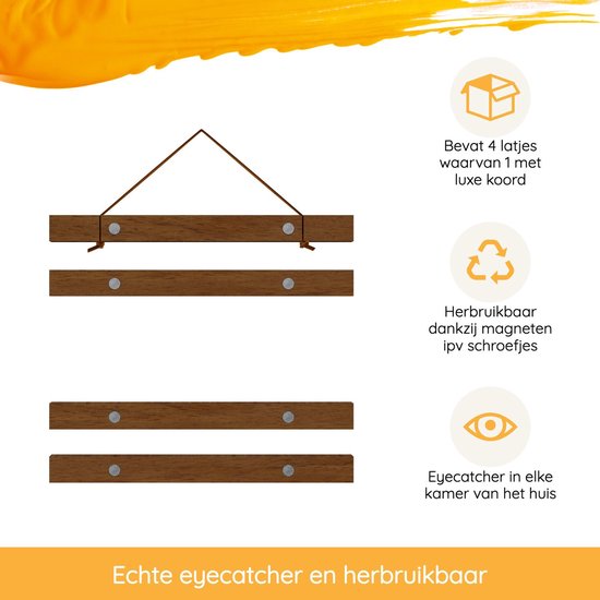 Porte-affiche (21 cm) en bois foncé avec fermeture magnétique | A4 | système de suspension d'affiche - cadre d'affiche - cadre d'affiche - clip d'affiche - support d'affiche