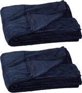 Relaxdays 2x fleece deken 200x220 cm - plaid - bank kleed - polyester - xxl - blauw