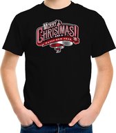 Merry Christmas Kerstshirt / Kerst t-shirt zwart voor kinderen - Kerstkleding / Christmas outfit XL (164-176)