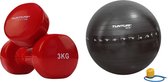Tunturi - Fitness Set - Vinyl Dumbbell 2 x 3 kg  - Gymball Zwart met Anti Burst 55 cm