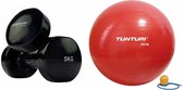 Tunturi - Fitness Set - Vinyl Dumbbell 2 x 5 kg - Gymball Rood 55 cm