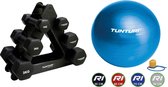Tunturi - Fitness Set - Dumbbell Opbergrek incl 2x 1 t/m 3 dumbbells  - Gymball Blauw 75 cm