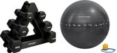 Tunturi - Fitness Set - Dumbbell Opbergrek incl 2x 1 t/m 3 dumbbells  - Gymball Zwart met Anti Burst 65 cm