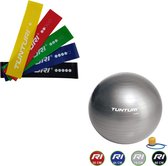 Tunturi - Fitness Set - Weerstandsbanden 5 stuks - Gymball Zilver 75 cm