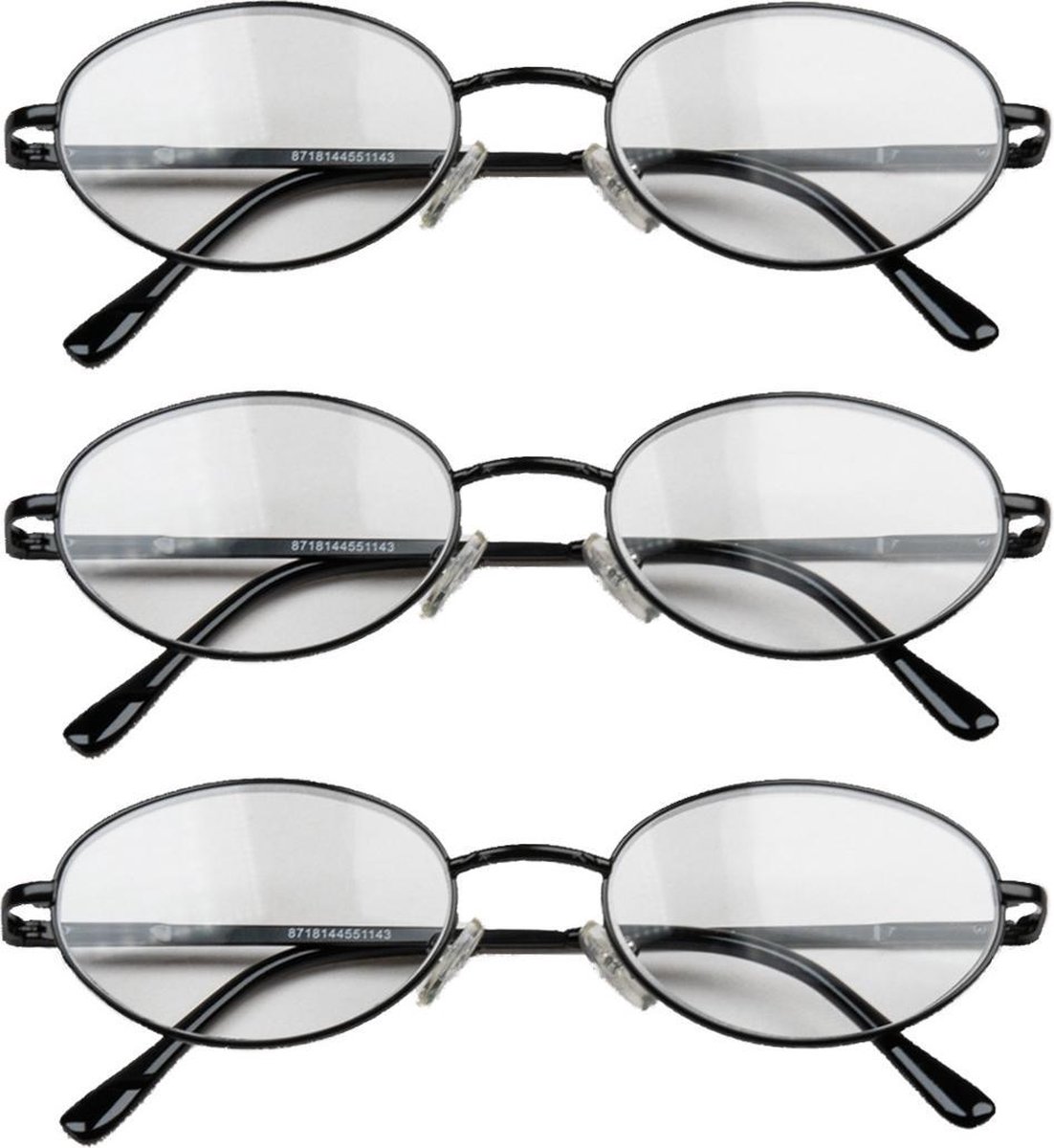 Melleson Eyewear - Leesbril Zwart Metaal - +1.00 - 3 stuks - Rechthoekig Montuur - Inclusief Pouch - kwaliteit - comfort