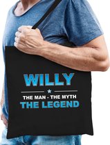 Naam cadeau Willy - The man, The myth the legend katoenen tas - Boodschappentas verjaardag/ vader/ collega/ geslaagd
