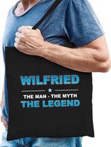 Naam cadeau Wilfried - The man, The myth the legend katoenen tas - Boodschappentas verjaardag/ vader/ collega/ geslaagd