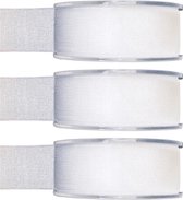 3x Hobby/decoratie witte organza sierlinten 2,5 cm/25 mm x 20 meter - Cadeaulint organzalint/ribbon - Striklint linten wit