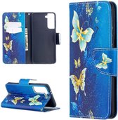 Samsung Galaxy S21 Portemonnee Hoesje met Blauwe Vlinder Print